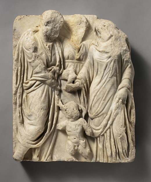 Marble sarcophagus fragment: marriage scene