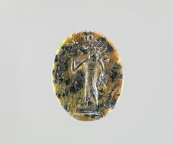 Serpentine intaglio: Radiate lion-headed god