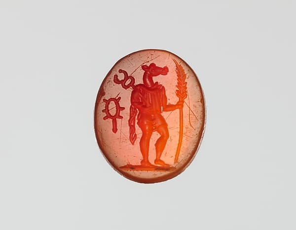 Carnelian intaglio: Standing Anubis
