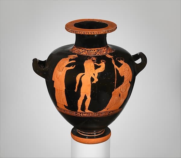 Terracotta hydria: kalpis (water jar), by Villa Giulia Painter