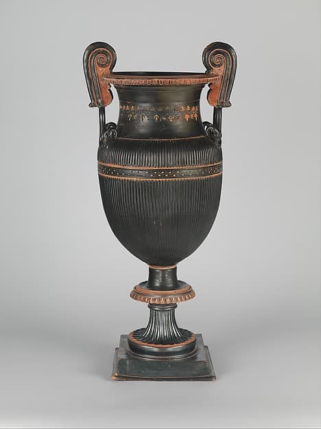 Pair of terracotta volute-kraters (vases for mixing wine and water) with stands