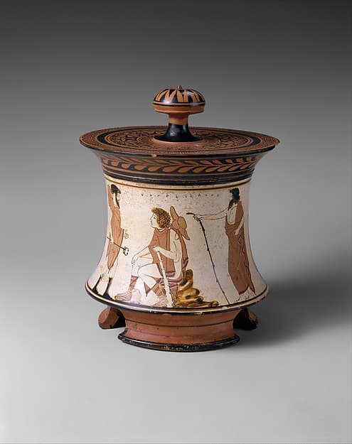 Terracotta pyxis (box), by Penthesilea Painter