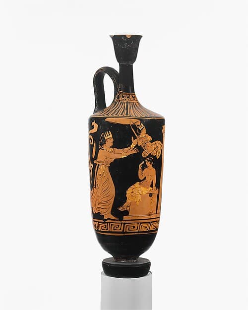 Terracotta lekythos (oil flask), by Lecce Painter