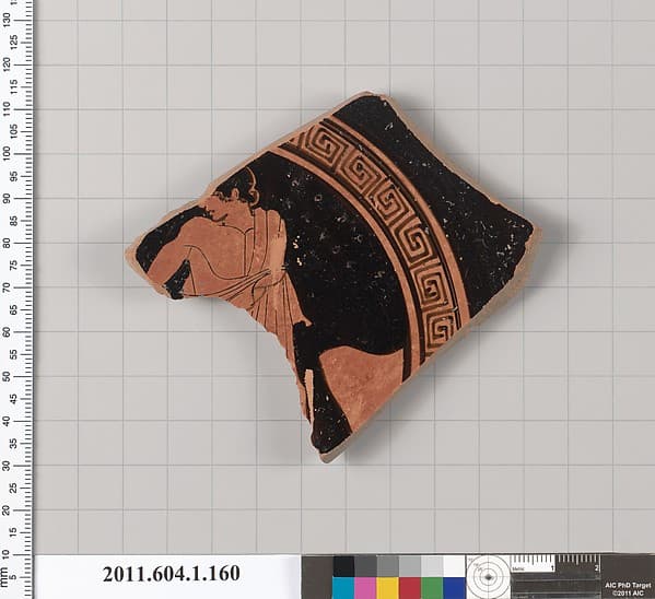 Terracotta fragment of a kylix (drinking cup), by Penthesilea Painter