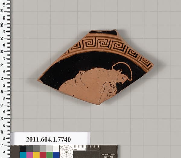 Terracotta fragment of a kylix (drinking cup), by Boot Painter