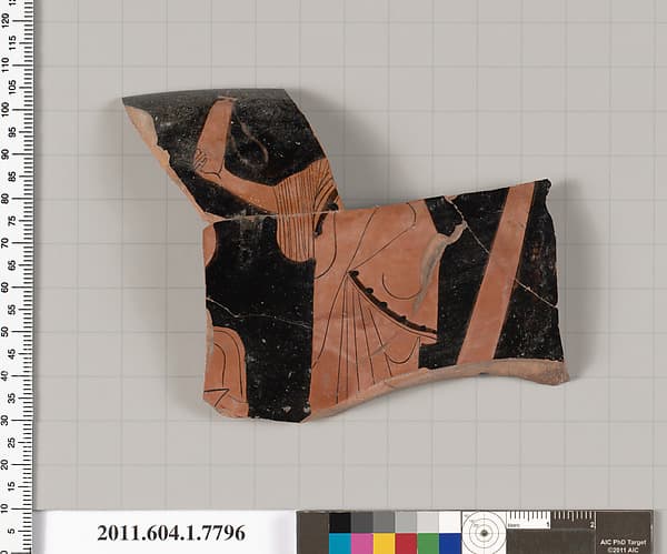 Terracotta rim fragment of a kylix (drinking cup), by Boot Painter