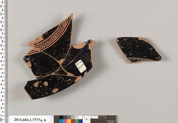 Terracotta rim fragments of a kylix (drinking cup), by Boot Painter