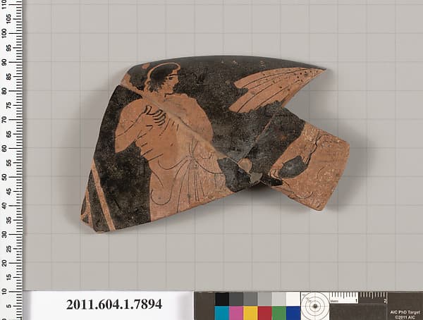 Terracotta rim fragment of a kylix (drinking cup), by Painter of London E 777