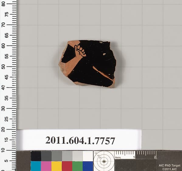 Terracotta fragment of a kylix (drinking cup), by Boot Painter