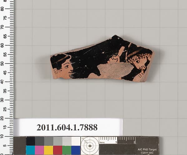 Terracotta fragment of a kylix (drinking cup), by Boot Painter