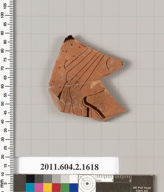 Terracotta fragment of a skyphos (deep drinking cup), by Penthesilea Painter
