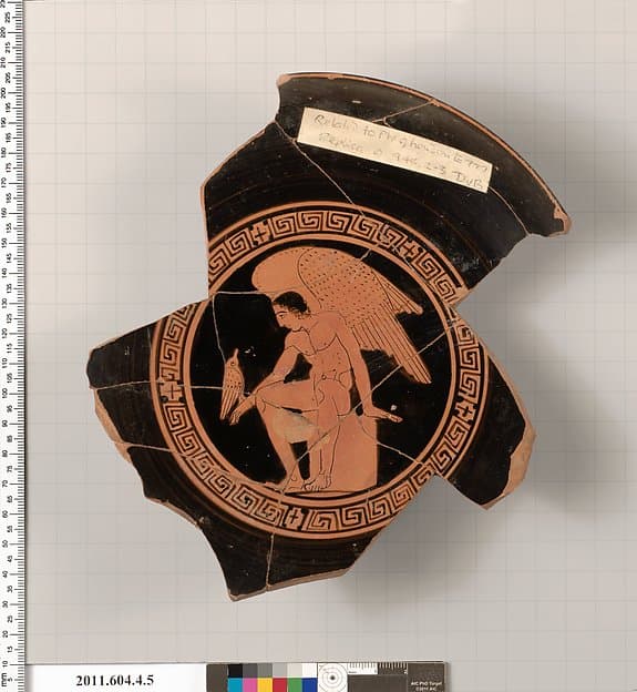 Terracotta fragment of a kylix (drinking cup), by Painter of London E 777