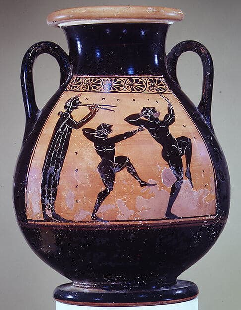 Terracotta pelike (wine jar), by Acheloös Painter