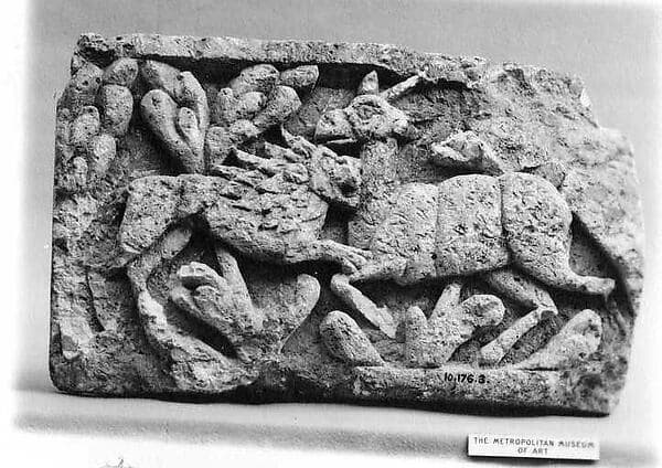 Limestone Fragment from a Frieze with a Lion Attacking an Ibex