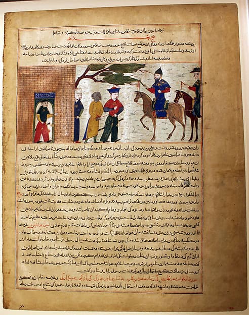 "Captured Indian Raja Brought to Sultan Mahmud of Ghazni", Folio from a Majma al-Tavarikh (World Histories), by Hafiz-i Abru