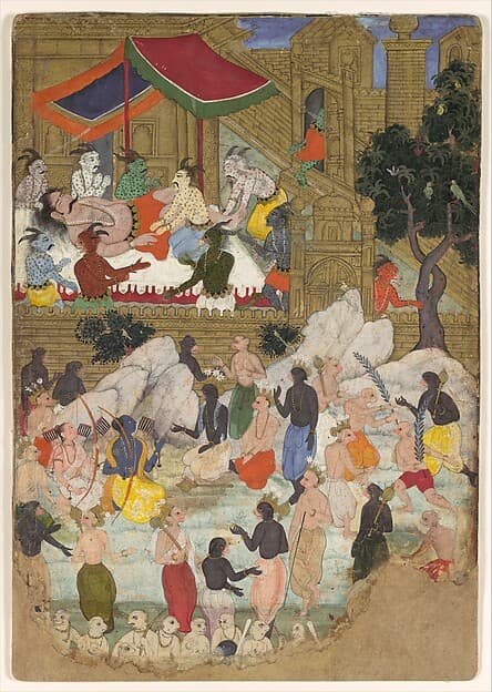 "The Awakening of Kumbhakarna in the Golden City of Lanka", Folio from a Ramayana