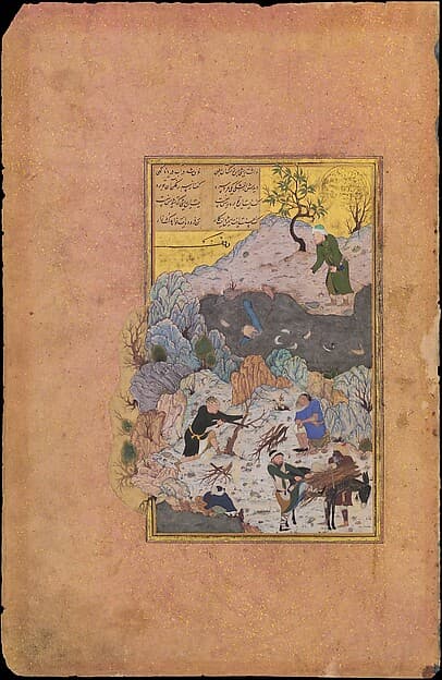 "The Anecdote of the Man Who Fell into the Water", Folio 44r from a Mantiq al-Tayr (Language of the Birds), by Sultan 'Ali al-Mashhadi