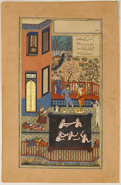 "The Eavesdropper", Folio 47r from a Haft Paikar (Seven Portraits) of the Khamsa (Quintet) of Nizami of Ganja, by Maulana Azhar