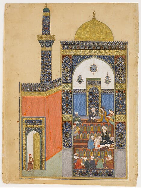 "Laila and Majnun at School", Folio from a Khamsa (Quintet) of Nizami of Ganja, by Ja'far Baisunghuri