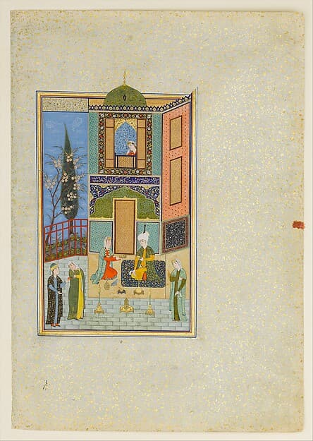 "Bahram Gur in the Green Palace on Monday", Folio 224 from a Khamsa (Quintet) of Nizami of Ganja, by Nizami