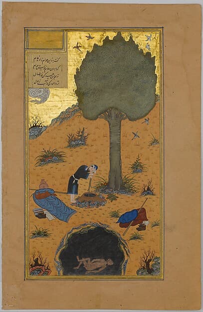 "How a Braggart was Drowned in a Well", Folio 33v from a Haft Paikar (Seven Portraits) of the Khamsa (Quintet) of Nizami of Ganja, by Nizami