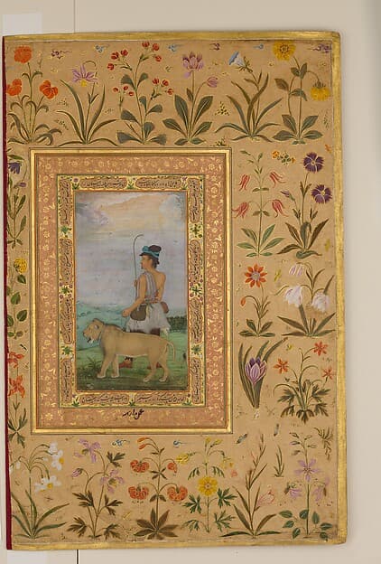 "Dervish With a Lion", Folio from the Shah Jahan Album, by Padarath