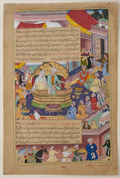 "Tumanba Khan, His Wife, and His Nine Sons", Folio from a Chingiznama (Book of Genghis Khan), by Basawan