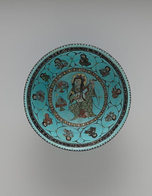 Turquoise Bowl with Lute Player and Audience