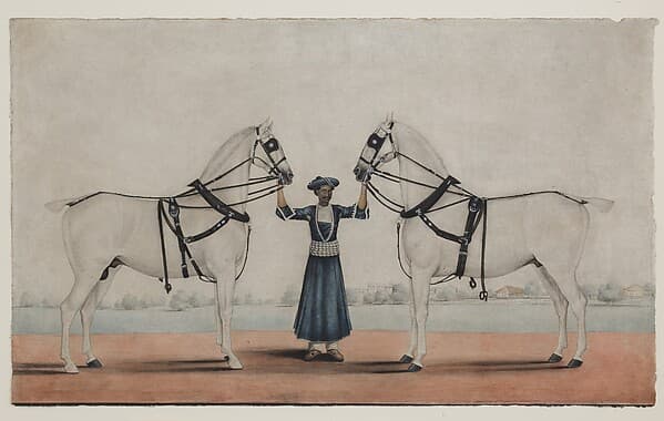 A Syce (Groom) Holding Two Carriage Horses, by Shaikh Muhammad Amir of Karraya