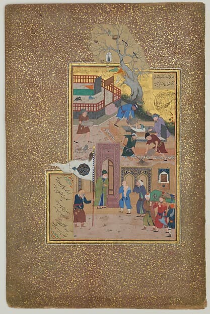 "Funeral Procession", Folio 35r from a Mantiq al-Tayr (Language of the Birds), by Sultan 'Ali al-Mashhadi