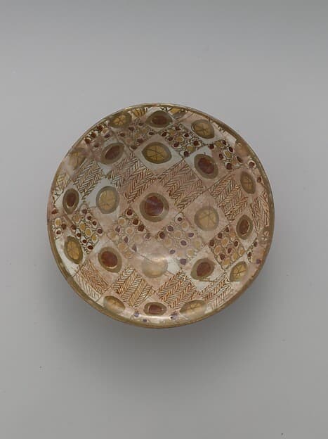 Three-Color Luster Bowl with a Checkerboard Pattern