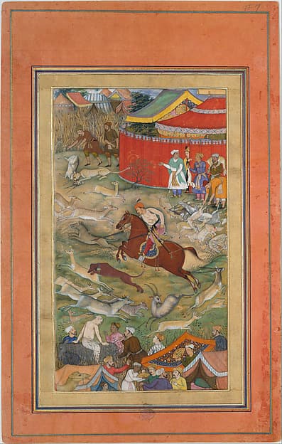 "Hamid Bhakari Punished by Akbar", Folio from a Manuscript of the Akbarnama. Folio from the Davis Album, by Abu'l Fazl