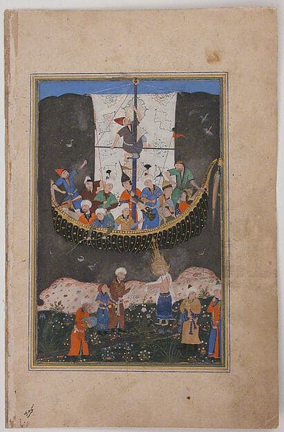 "Yusuf Arriving in Egypt and Leaving the Ship in the Nile", Folio of a Yusuf and Zulaykha of Jami, by Maulana Nur al-Din `Abd al-Rahman Jami