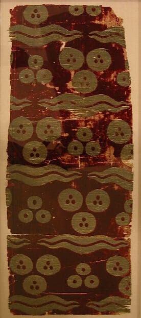 Silk Velvet Fragment with Tiger-Stripe and 'Cintamani' Design