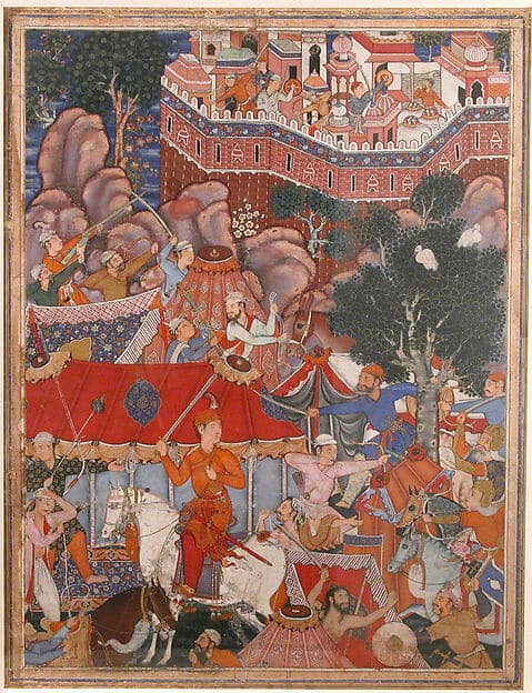 "Assad Ibn Kariba Launches a Night Attack on the Camp of Malik Iraj", Folio from a Hamzanama (The Adventures of Hamza), by Basavana