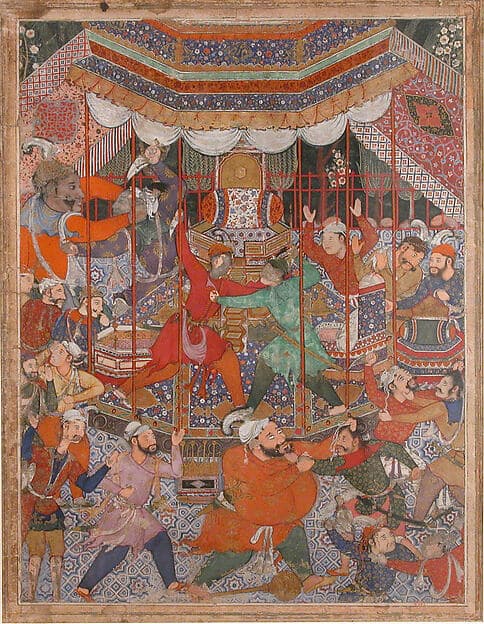 "Hamza's Heroes Fight in Support of Qasim and Badi'uzzaman", Folio from a Hamzanama (The Adventures of Hamza), by Shravana