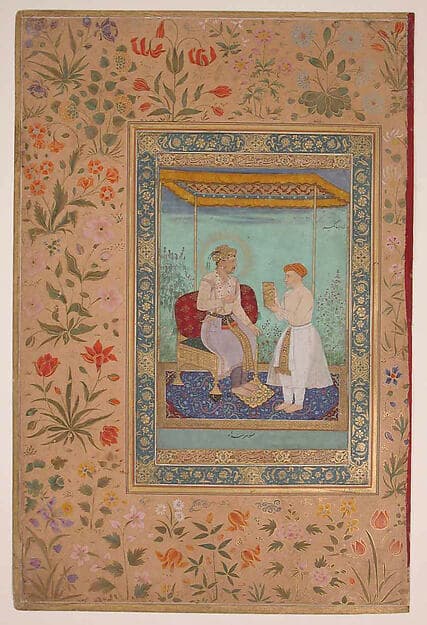"Jahangir and His Vizier, I'timad al-Daula", Folio from the Shah Jahan Album, by Manohar