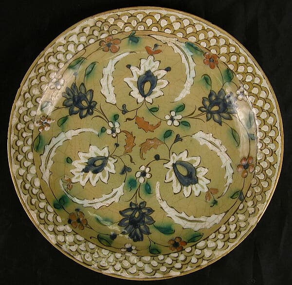 Dish with Floral Designs on an Olive Background