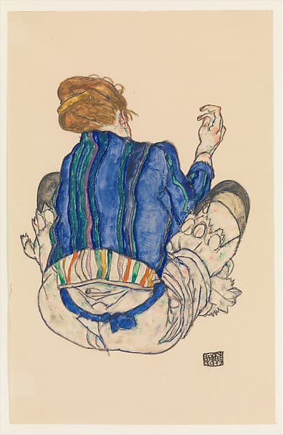 Seated Woman, Back View, by Egon Schiele