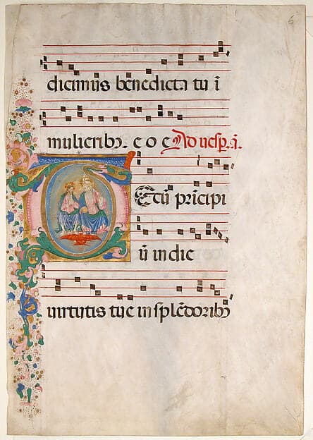 Manuscript Leaf with the Trinity in an Initial T, from an Antiphonary, by Master of the Riccardiana Lactantius