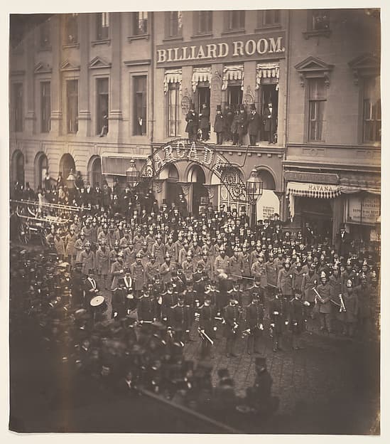 [Parade of New York Firefighters Traveling to Washington, D. C. for the Inauguration of President James Buchanan], by Charles DeForest Fredricks