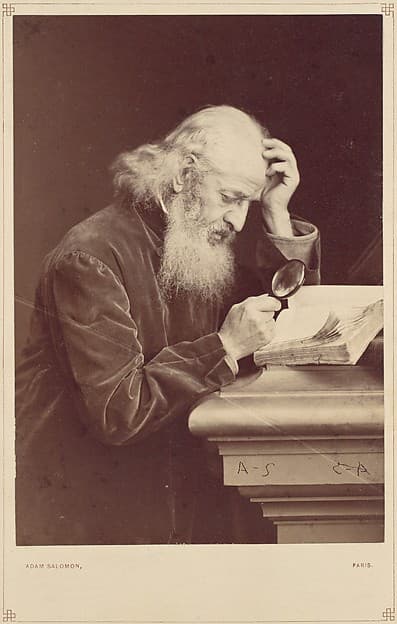 [Bearded Man with Magnifying Glass Examining a Manuscript], by Antoine-Samuel Adam-Salomon