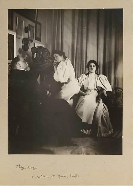 [Self-Portrait with Christine and Yvonne Lerolle], by Edgar Degas