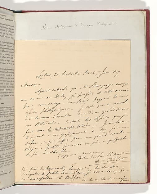 [Manuscript Letter from W. H. Fox Talbot to Antonio Bertoloni], by William Henry Fox Talbot