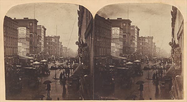 [Broadway in the Rain, likely taken from 308 or 310 Broadway, New York City], by Edward Anthony