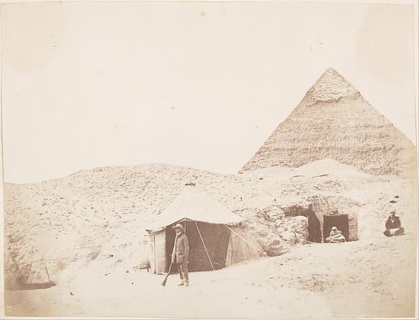 [The Photographer before his Tent on the Site of the Pyramid of Khafre (Chephren)], by George Wilson Bridges