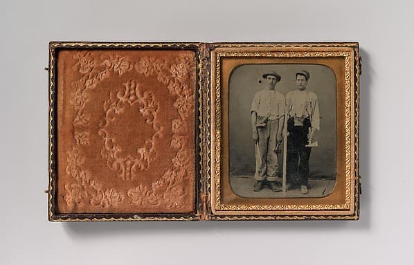 [Two Young Workmen with Hatchets], by Unknown