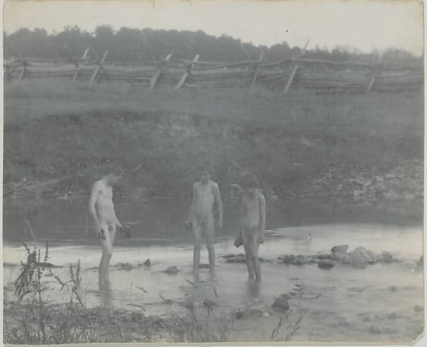 [Three Boys Wading in a Creek], by Thomas Eakins