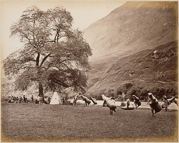 [Mussucks for Crossing the Beas River Below Bajoura], by Samuel Bourne