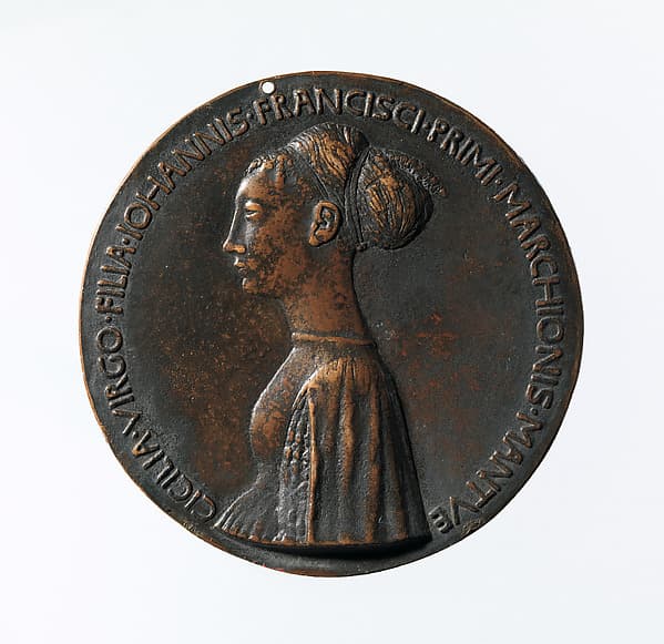 Portrait medal of Cecilia Gonzaga (obverse); Innocence and a Unicorn in a Moonlit Landscape (reverse), by Pisanello (Antonio Pisano)